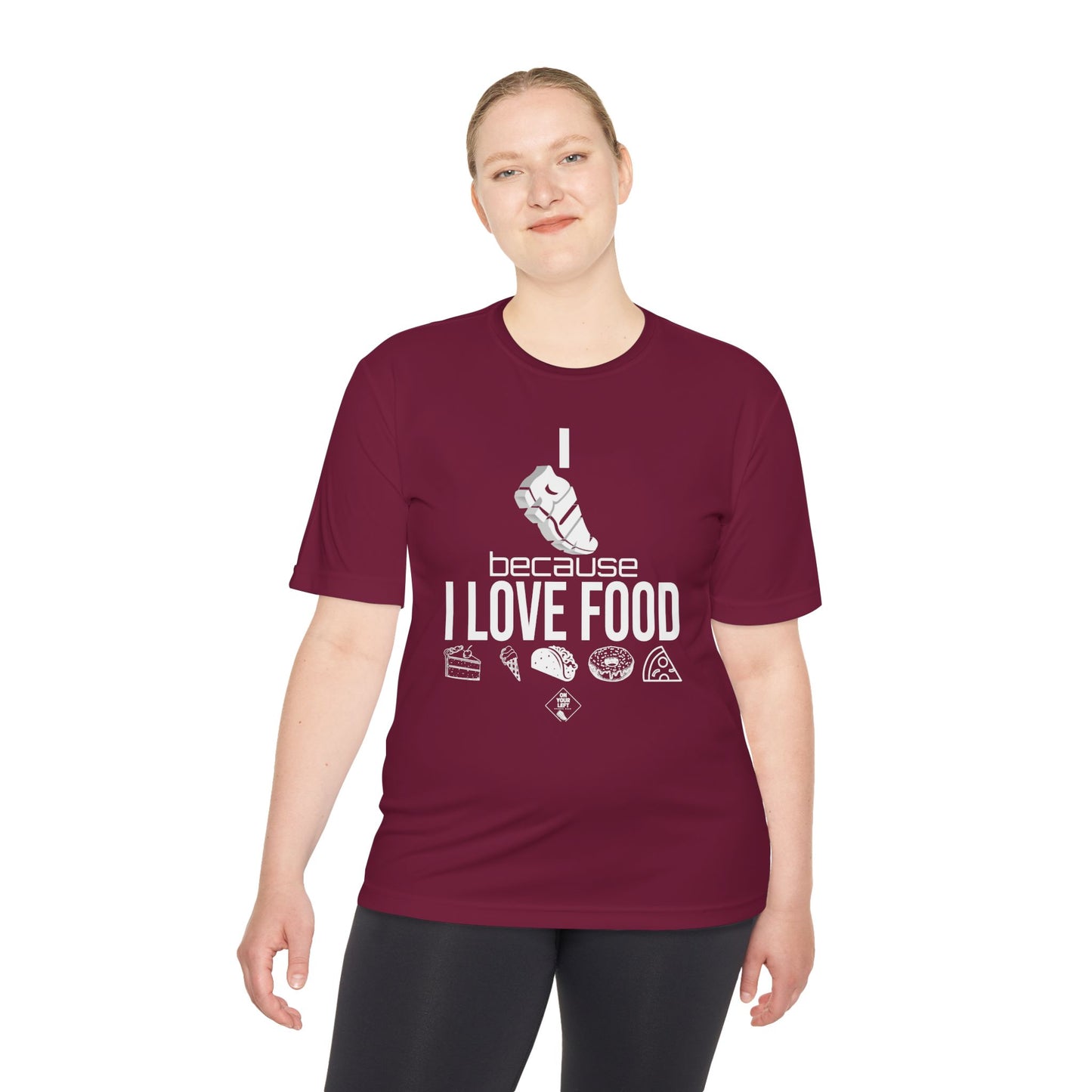 Unisex Jersey Short Sleeve Tee: I RUN because I LOVE FOOD