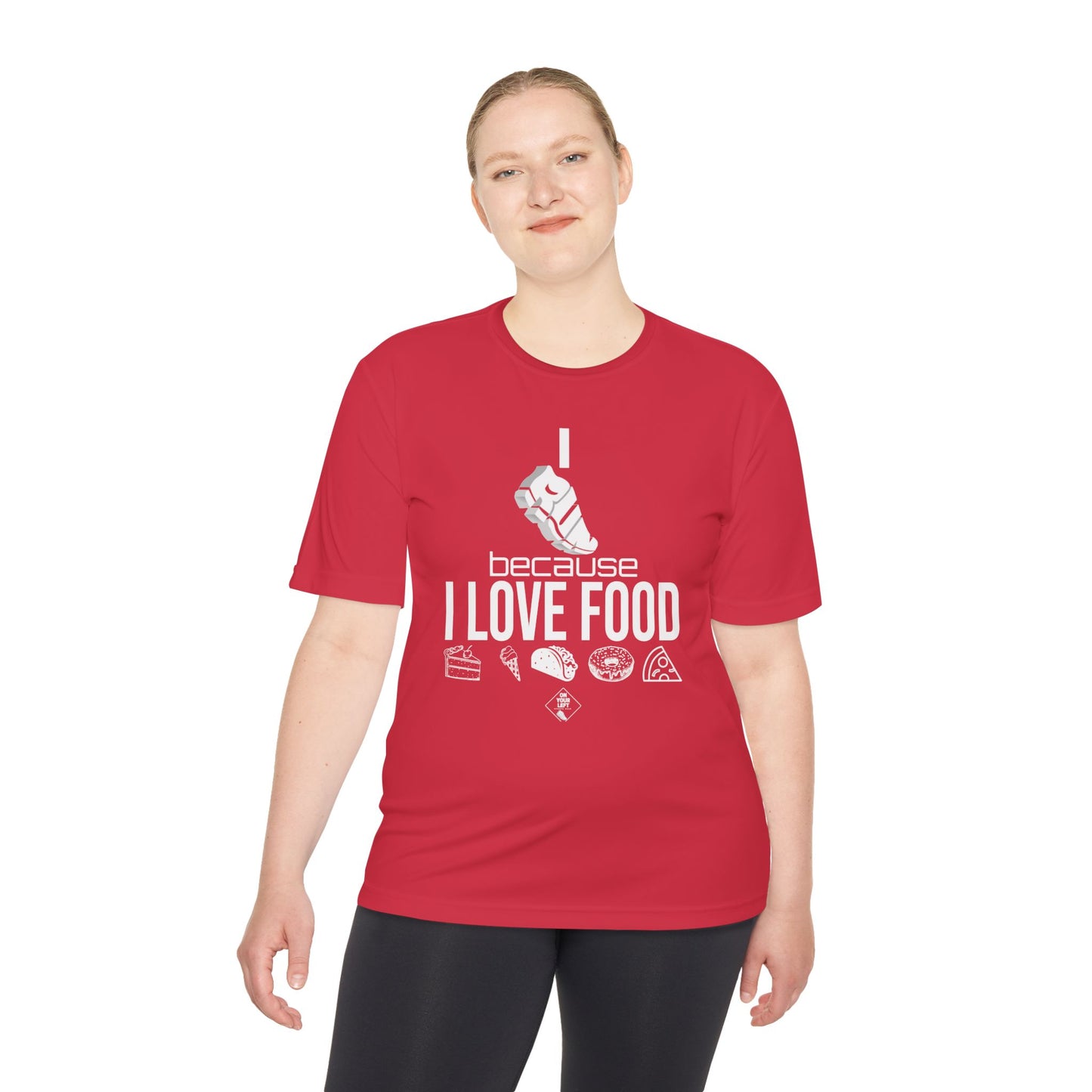 Unisex Jersey Short Sleeve Tee: I RUN because I LOVE FOOD