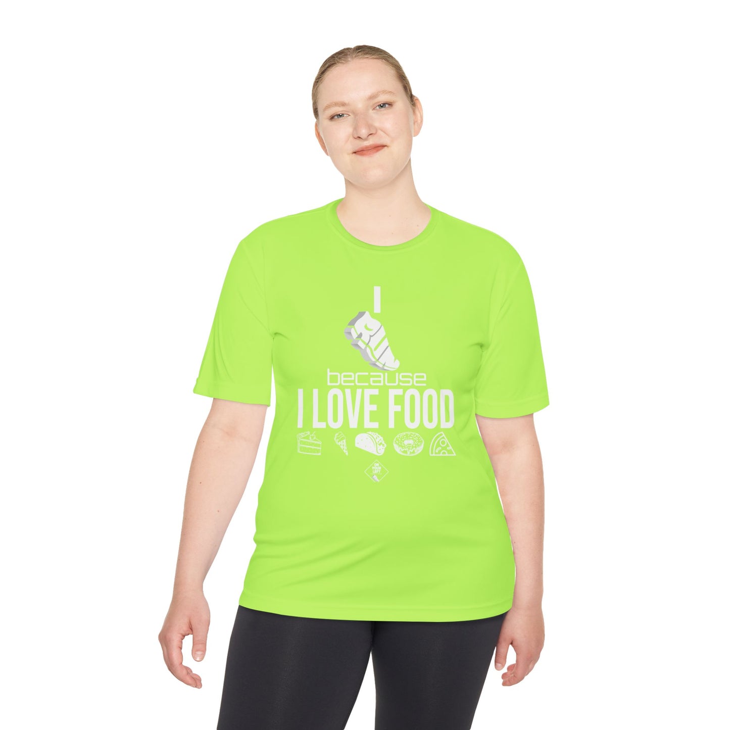 Unisex Jersey Short Sleeve Tee: I RUN because I LOVE FOOD