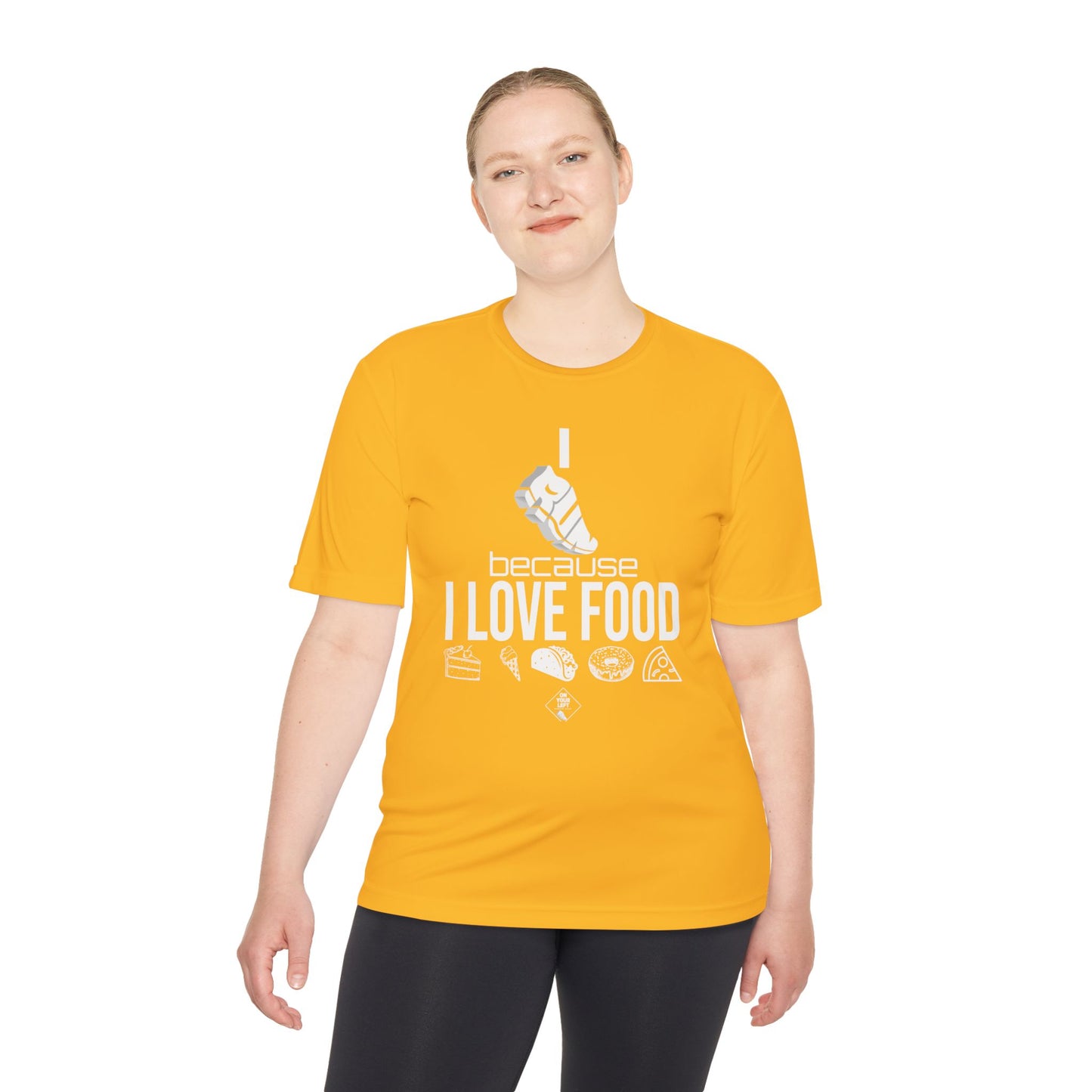 Unisex Jersey Short Sleeve Tee: I RUN because I LOVE FOOD
