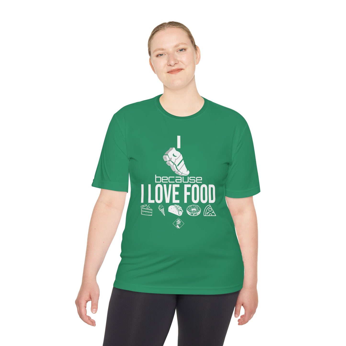 Unisex Jersey Short Sleeve Tee: I RUN because I LOVE FOOD