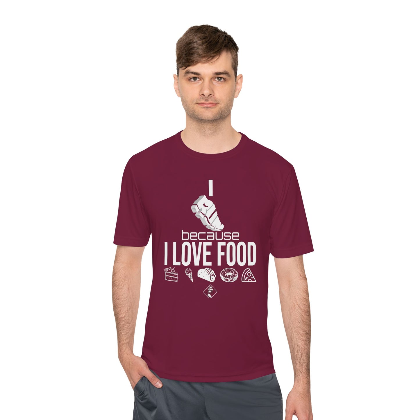 Unisex Jersey Short Sleeve Tee: I RUN because I LOVE FOOD