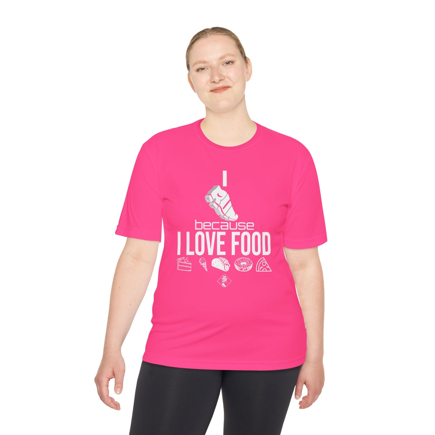 Unisex Jersey Short Sleeve Tee: I RUN because I LOVE FOOD