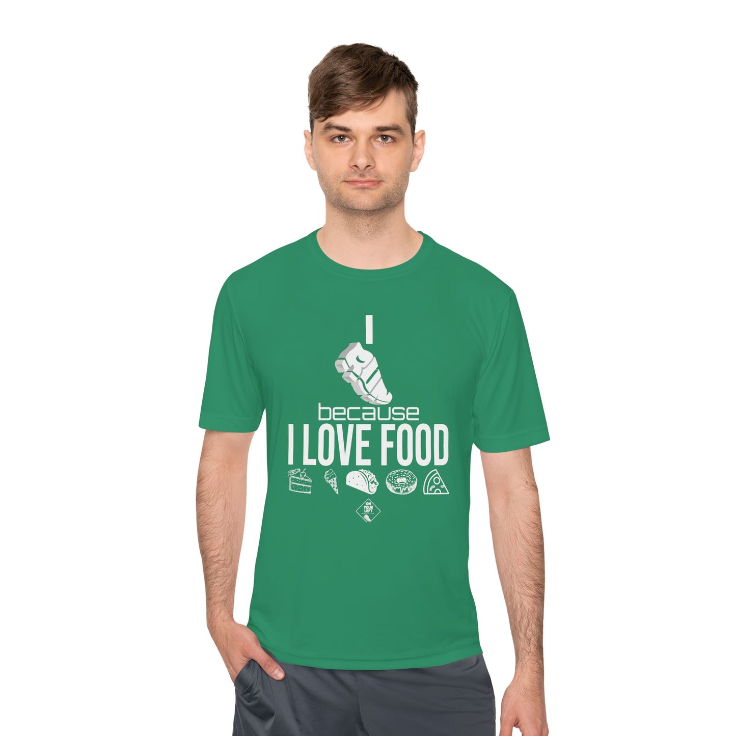 Unisex Jersey Short Sleeve Tee: I RUN because I LOVE FOOD