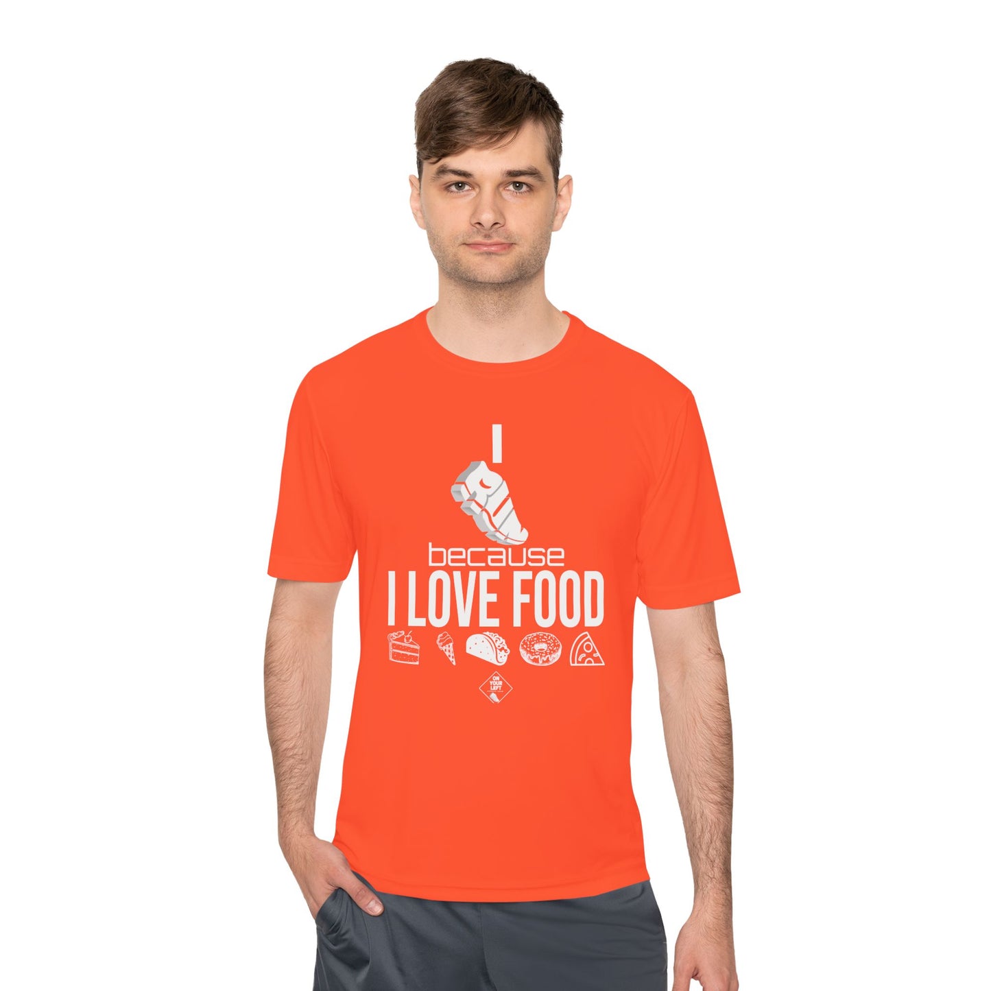 Unisex Jersey Short Sleeve Tee: I RUN because I LOVE FOOD