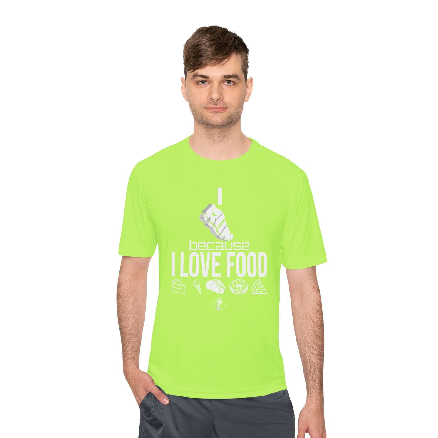 Unisex Jersey Short Sleeve Tee: I RUN because I LOVE FOOD