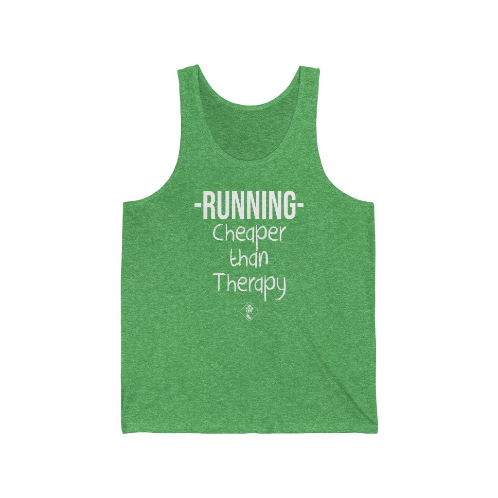 Unisex Jersey Tank: RUNNING - Cheaper Than Therapy