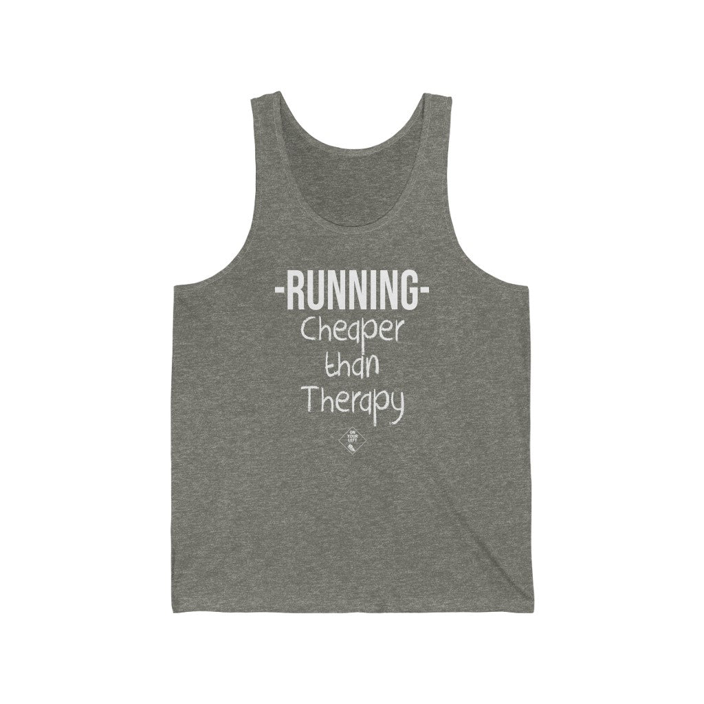 Unisex Jersey Tank: RUNNING - Cheaper Than Therapy