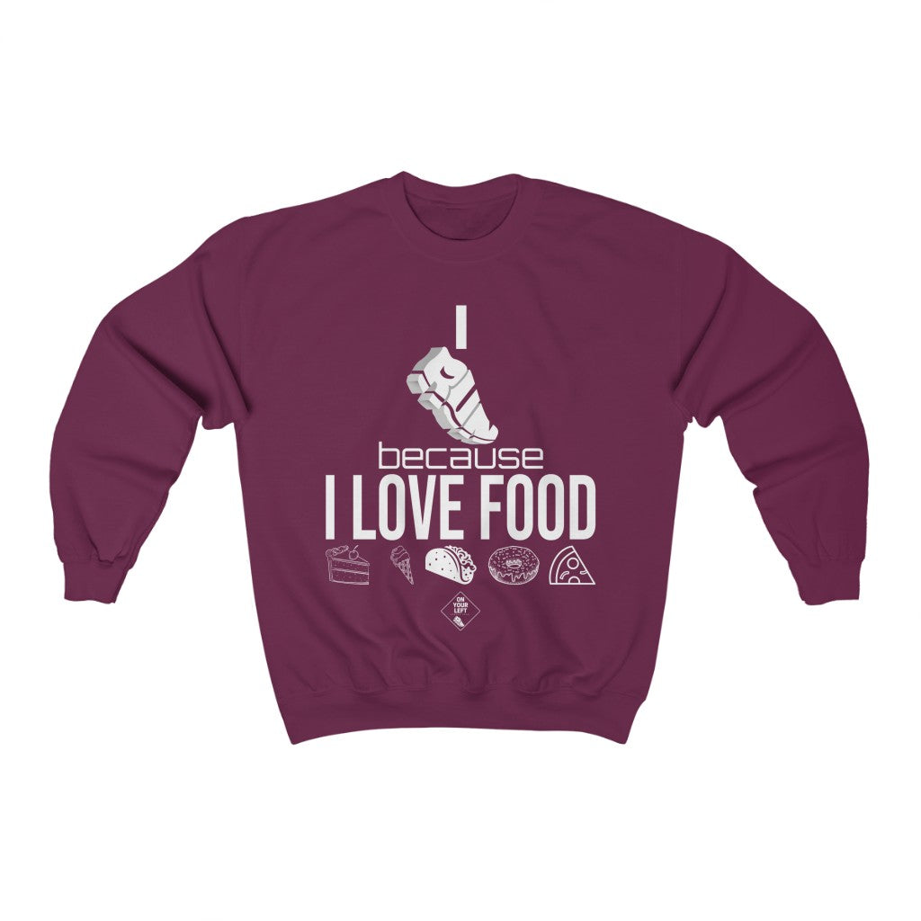Unisex Heavy Blend™ Crewneck Sweatshirt: I RUN because I LOVE FOOD