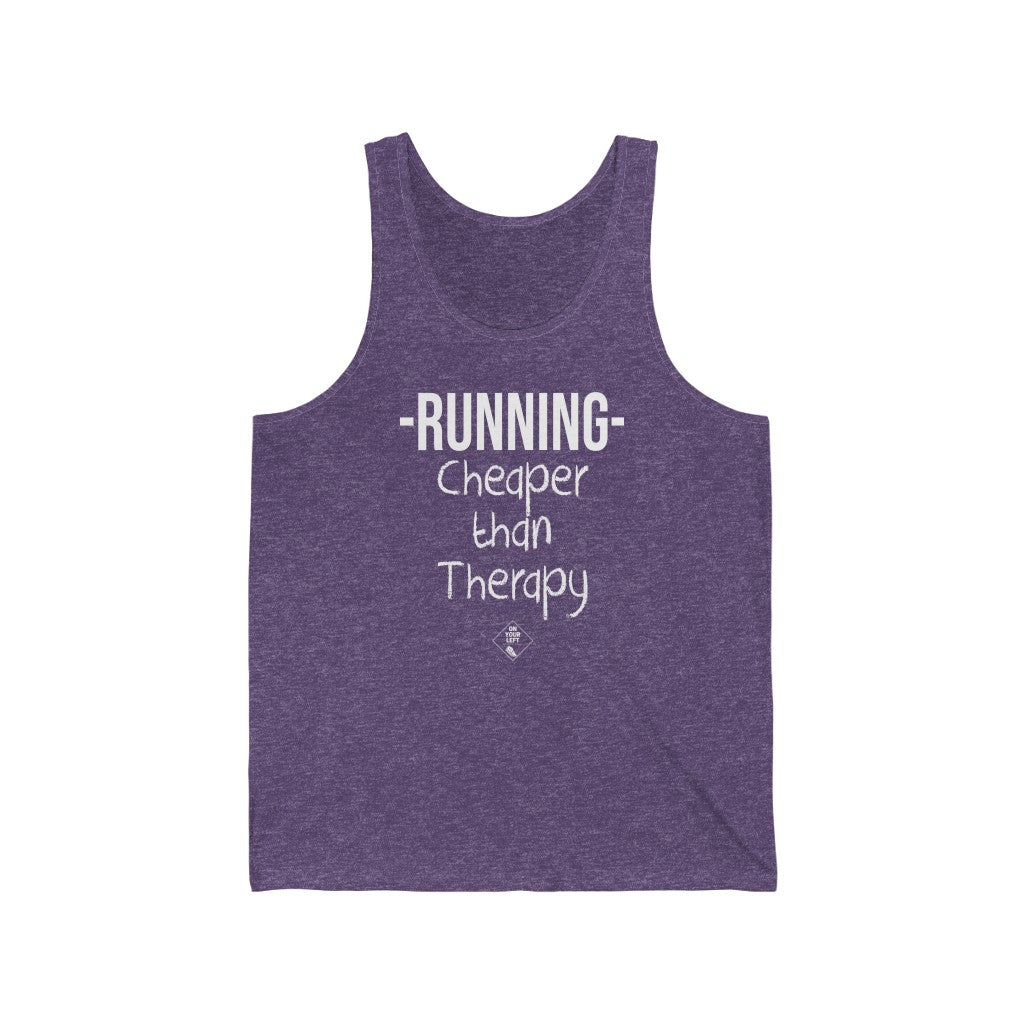 Unisex Jersey Tank: RUNNING - Cheaper Than Therapy