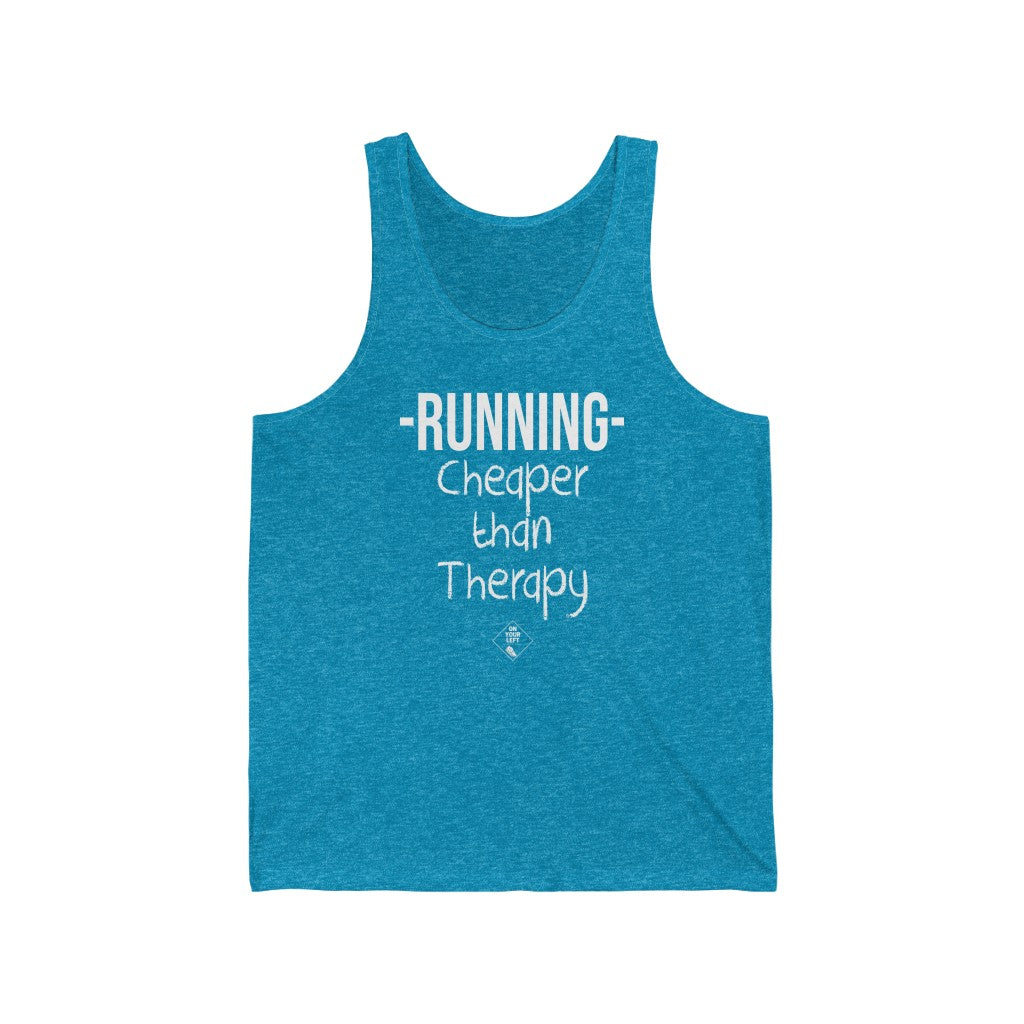 Unisex Jersey Tank: RUNNING - Cheaper Than Therapy