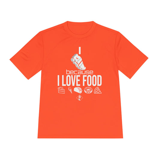 Unisex Jersey Short Sleeve Tee:  I RUN because I LOVE FOOD