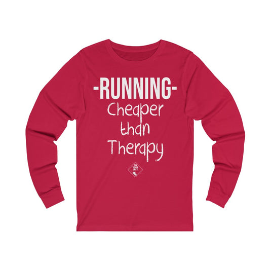 Unisex Jersey Long Sleeve Tee: RUNNING - Cheaper Than Therapy